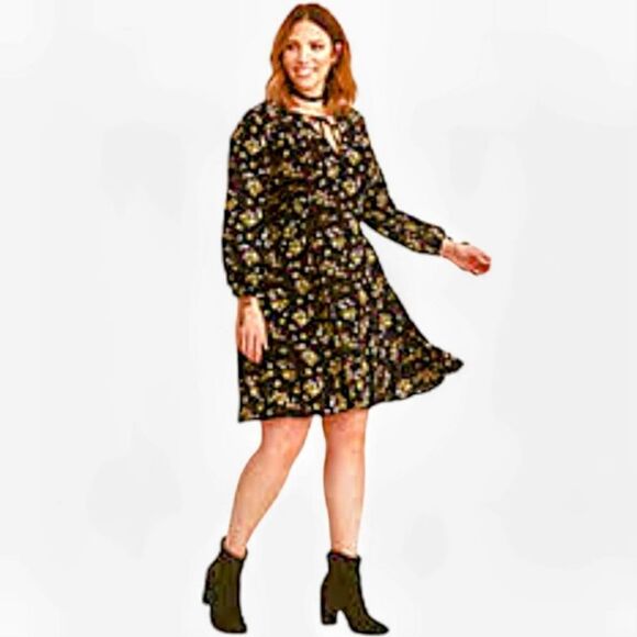 TORRID Multi- Color Floral Print Challis Smocked Waist Dress. - Picture 2 of 16